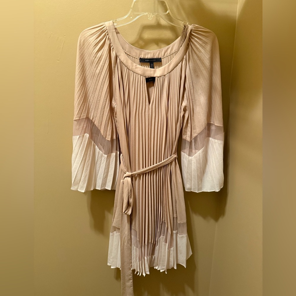 BCBGMaxAzria Cream Pleated Dress